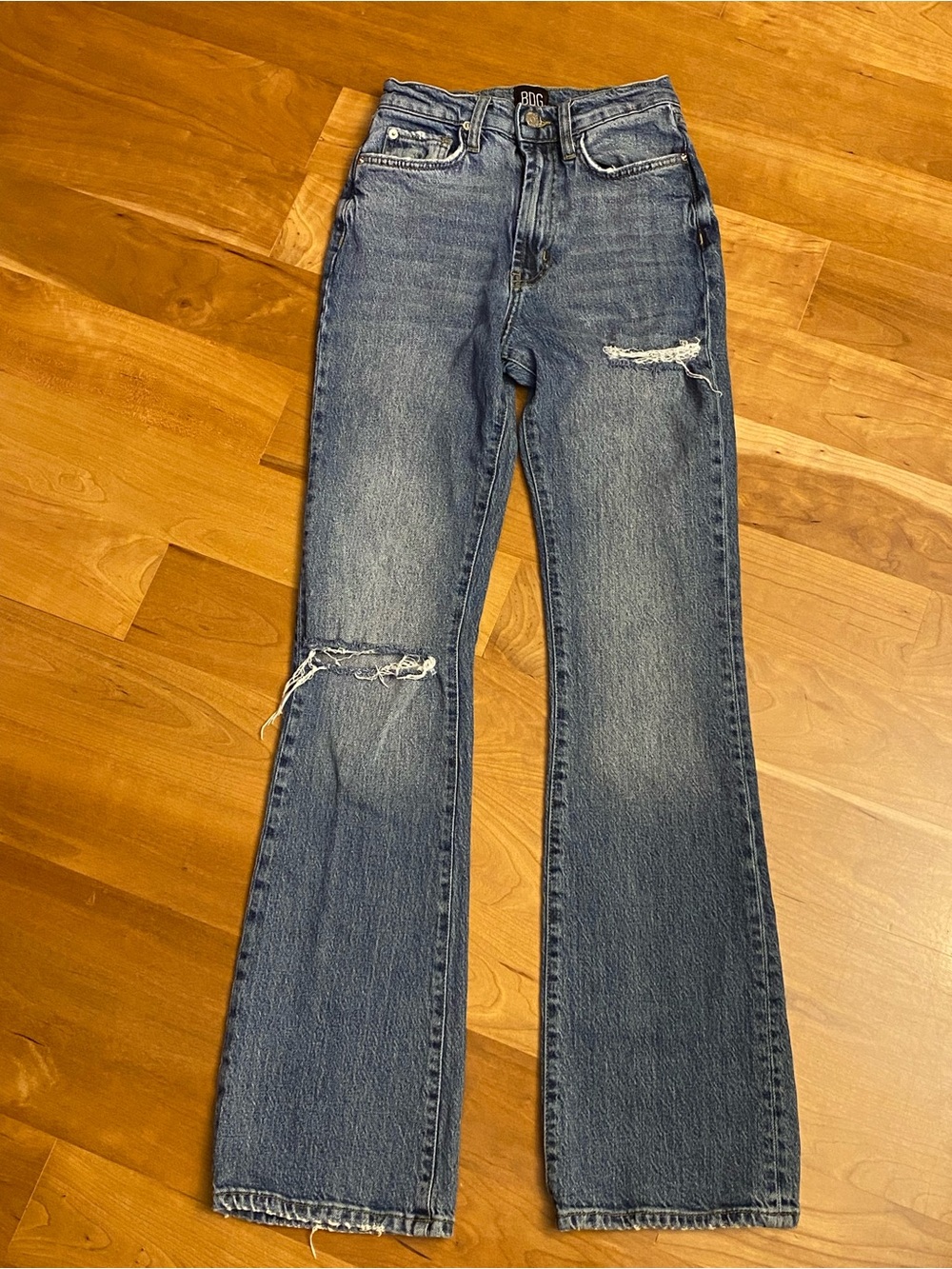 BDG Women's High-Rise Blue Distressed Straight-Leg Jeans